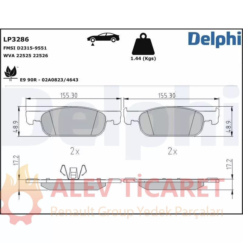 DELPHI LP3286 | Dacia Sandero II - LOGAN MCV  - Clio Symbol - Clio IV - Ön Fren Balata Takımı